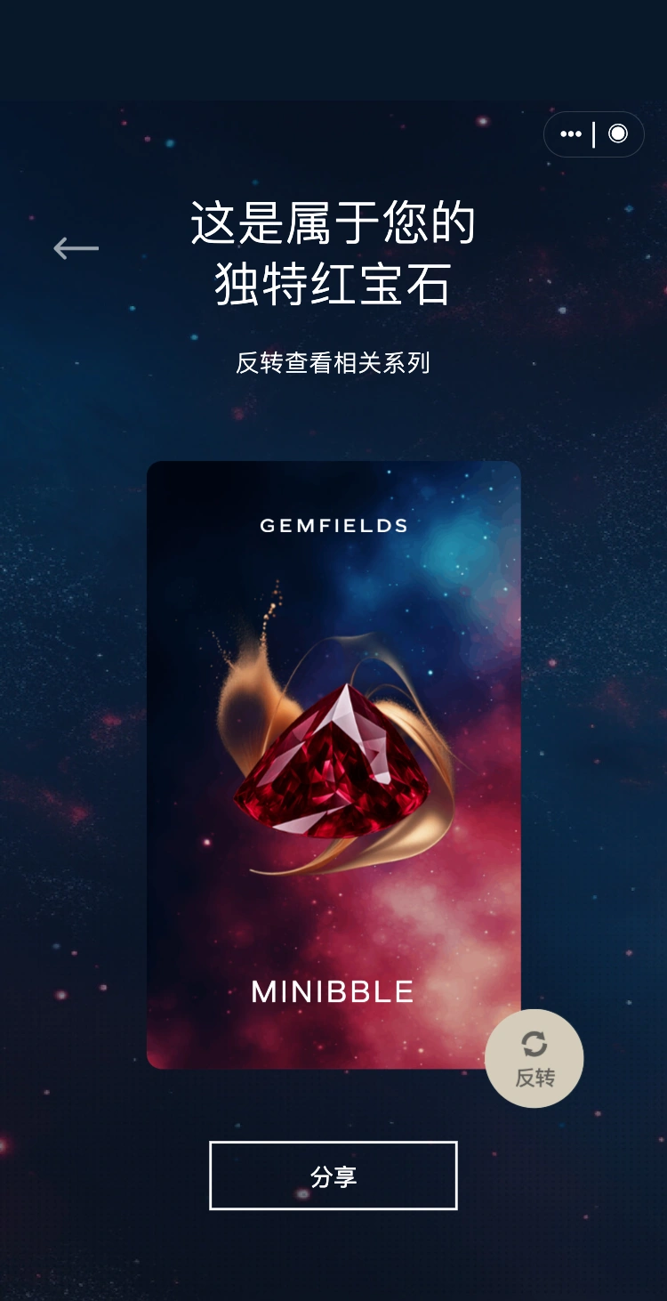 Gemfields 宝石红焕，宝石、装饰与名字组合成个人卡片。
